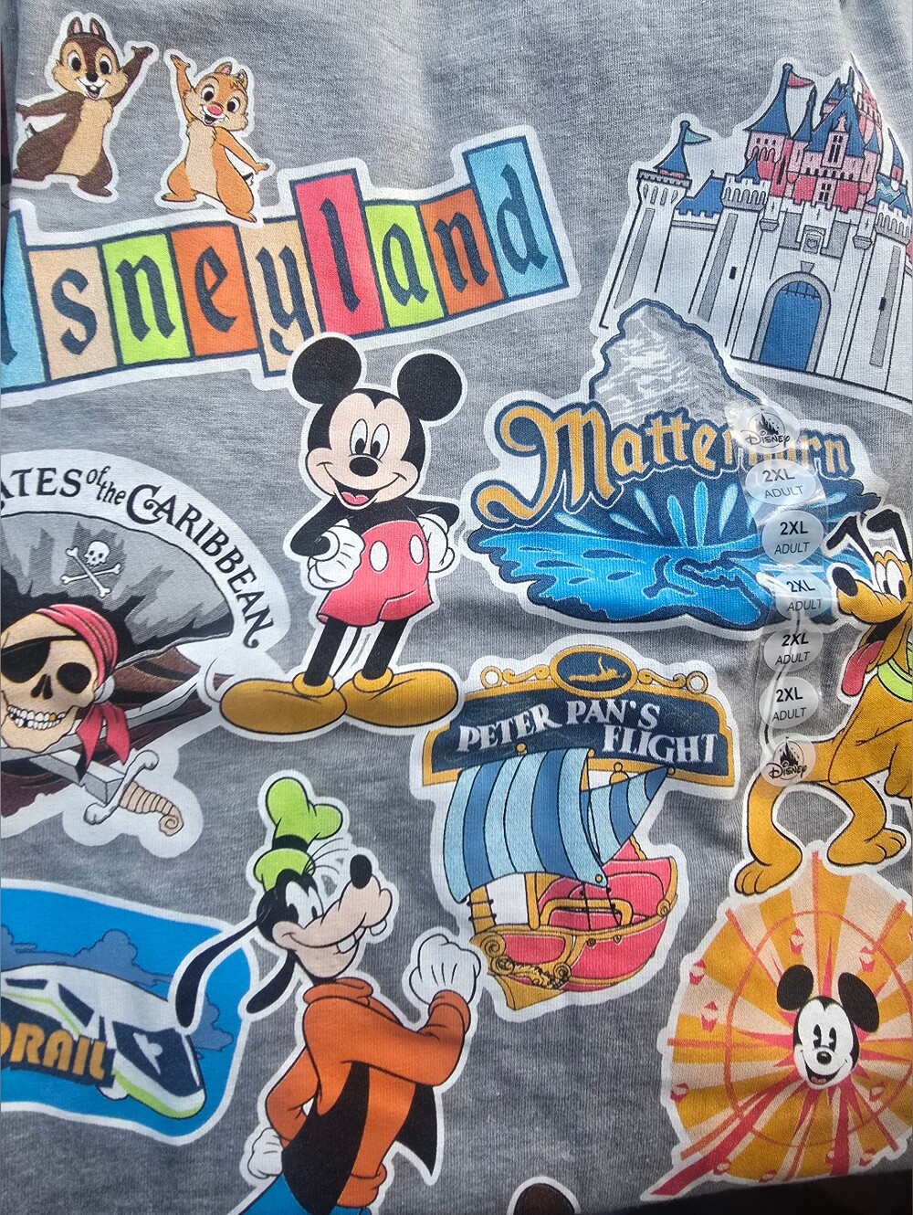 Disney Parks Resorts NWT Retro Sticker Collage Tee. Short Sleeves Gray - Picture 4 of 10